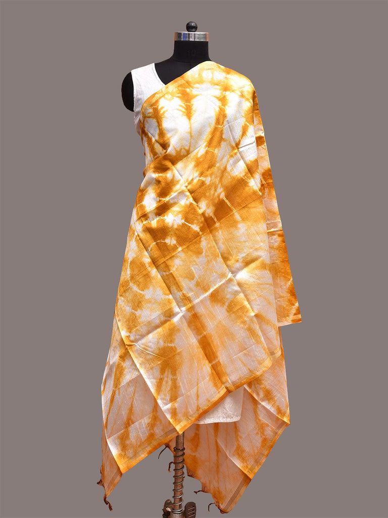 Yellow and White Clamp Dyeing Cotton Silk Dupatta with Circular Design ds3664