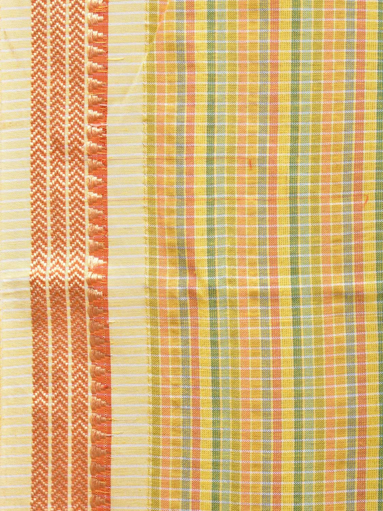 Yellow Bamboo Cotton Plain Saree with Checks Design No Blouse bc0207