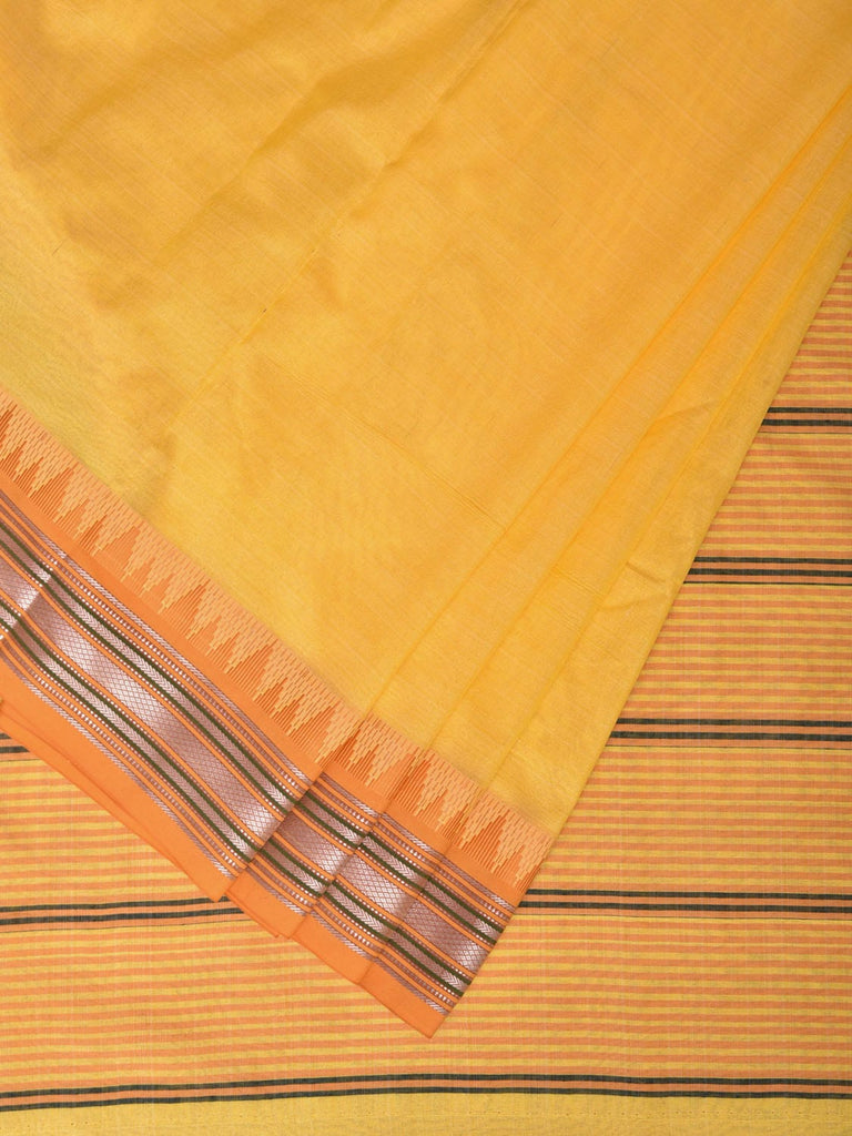 Yellow Bamboo Cotton Plain Saree with Temple Border Design No Blouse bc0155