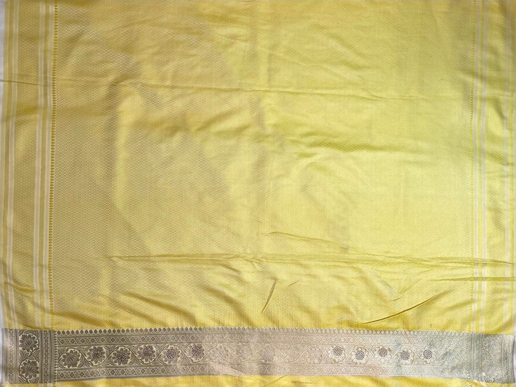 Yellow Banaras Katan Silk with Zari Lines with Intricate Border and Pallu Design b0376ds