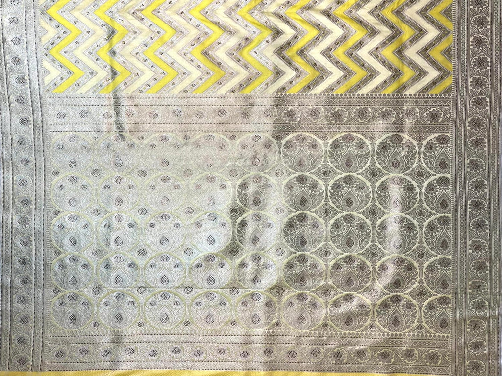 Yellow Banaras Katan Silk with Zari Lines with Intricate Border and Pallu Design b0376ds