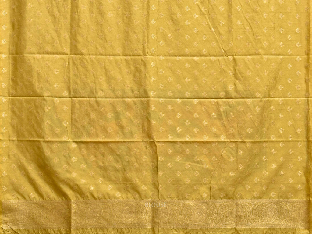 Yellow Banaras Katan Viscose Saree with Peacocks Pallu and Border Design b0320