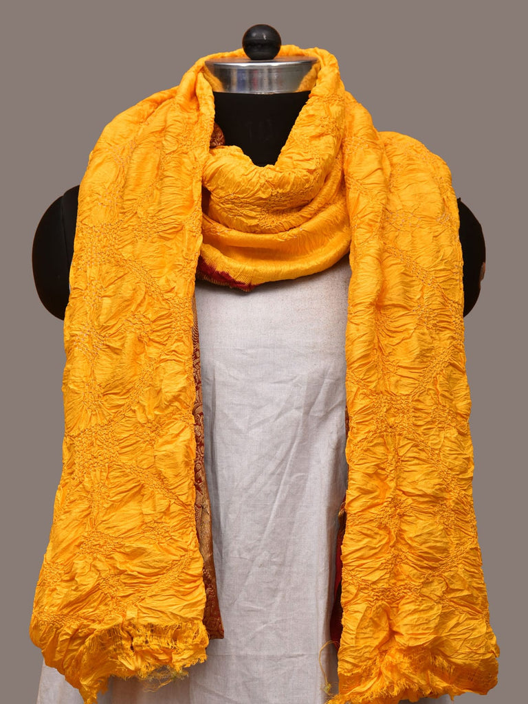 Yellow Bandhani Kanchipuram Silk Handloom Dupatta with Border Design ds3216