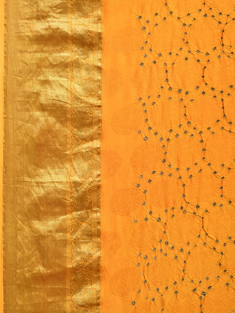 Yellow Bandhani Kanchipuram Silk Handloom Saree with Body Buta Design bn0498