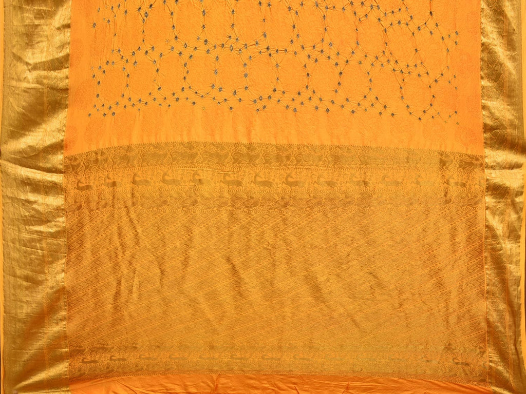 Yellow Bandhani Kanchipuram Silk Handloom Saree with Body Buta Design bn0498
