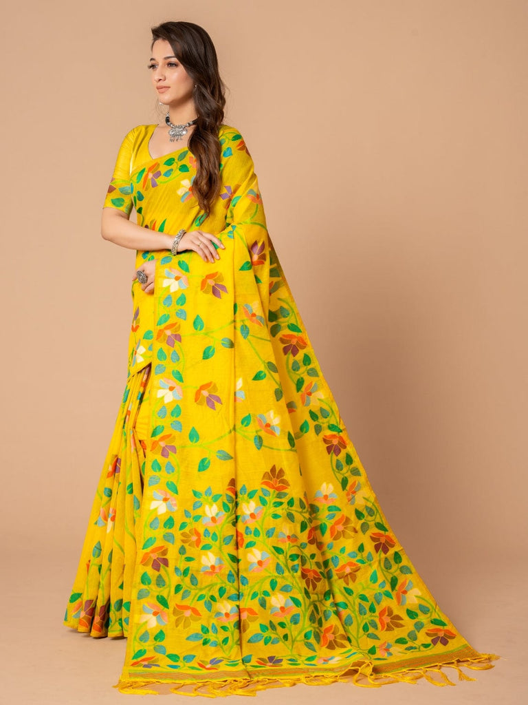 Peach and Yellow Original Bangladeshi Dhakai Jamdani Saree