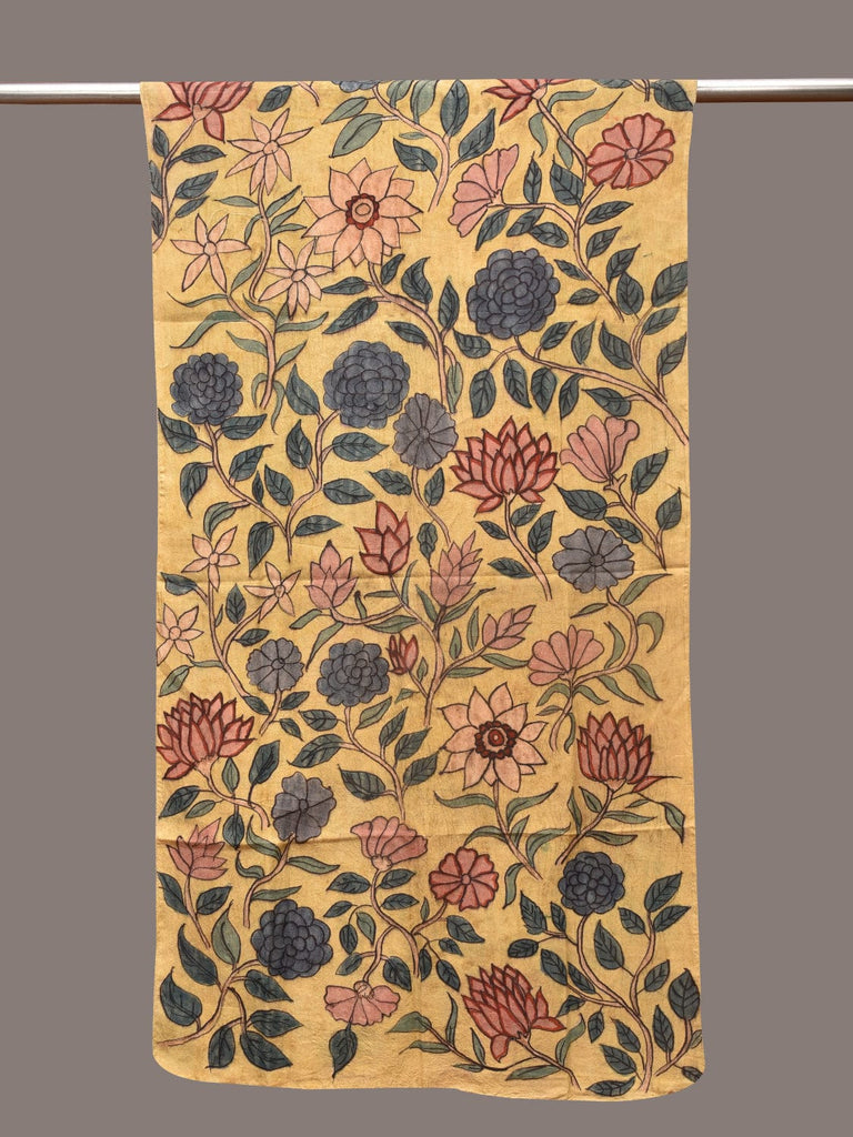 Yellow Kalamkari Hand Painted Sico Stole with Floral Design ds3399