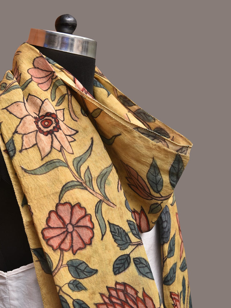 Yellow Kalamkari Hand Painted Sico Stole with Floral Design ds3399