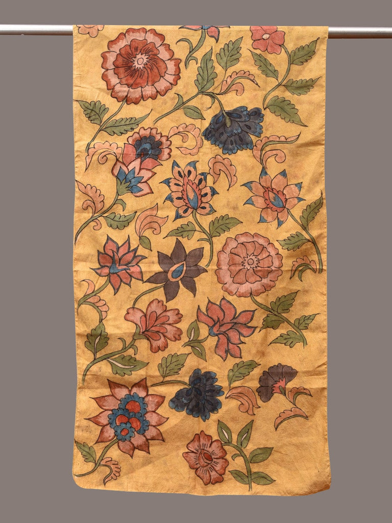 Yellow Kalamkari Hand Painted Sico Stole with Floral Design ds3438
