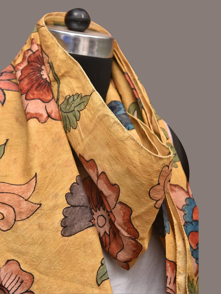 Yellow Kalamkari Hand Painted Sico Stole with Floral Design ds3438