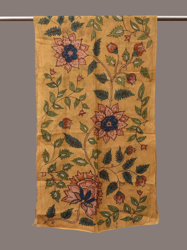 Yellow Kalamkari Hand Painted Sico Stole with Floral Design ds3551