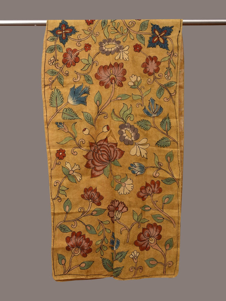 Yellow Kalamkari Hand Painted Sico Stole with Floral Design ds3553