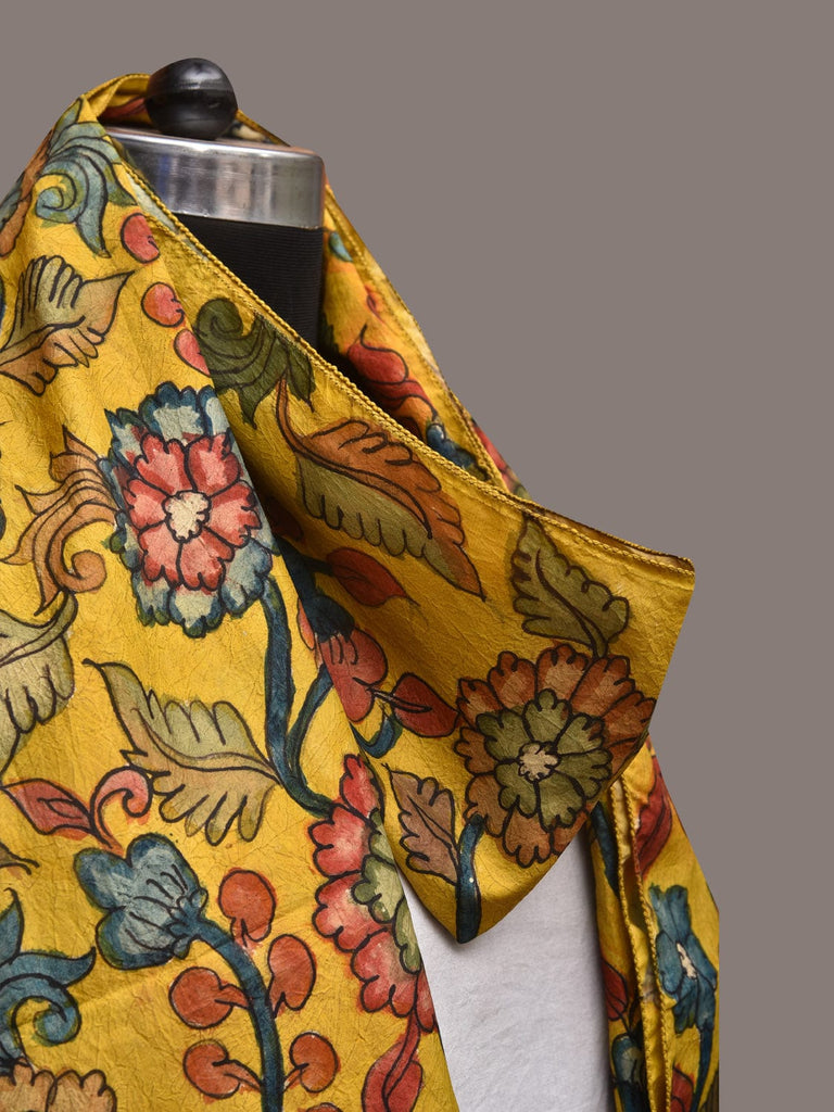Yellow Kalamkari Hand Painted Silk Handloom Stole with Floral Design ds3418