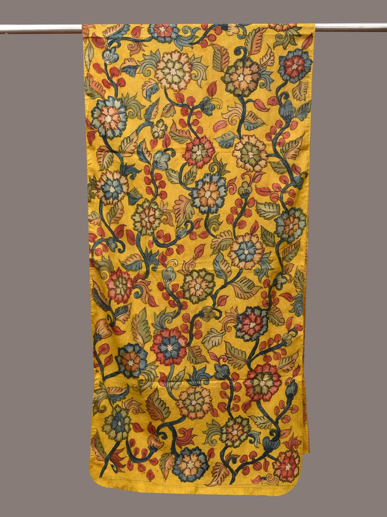 Yellow Kalamkari Hand Painted Silk Handloom Stole with Floral Design ds3418