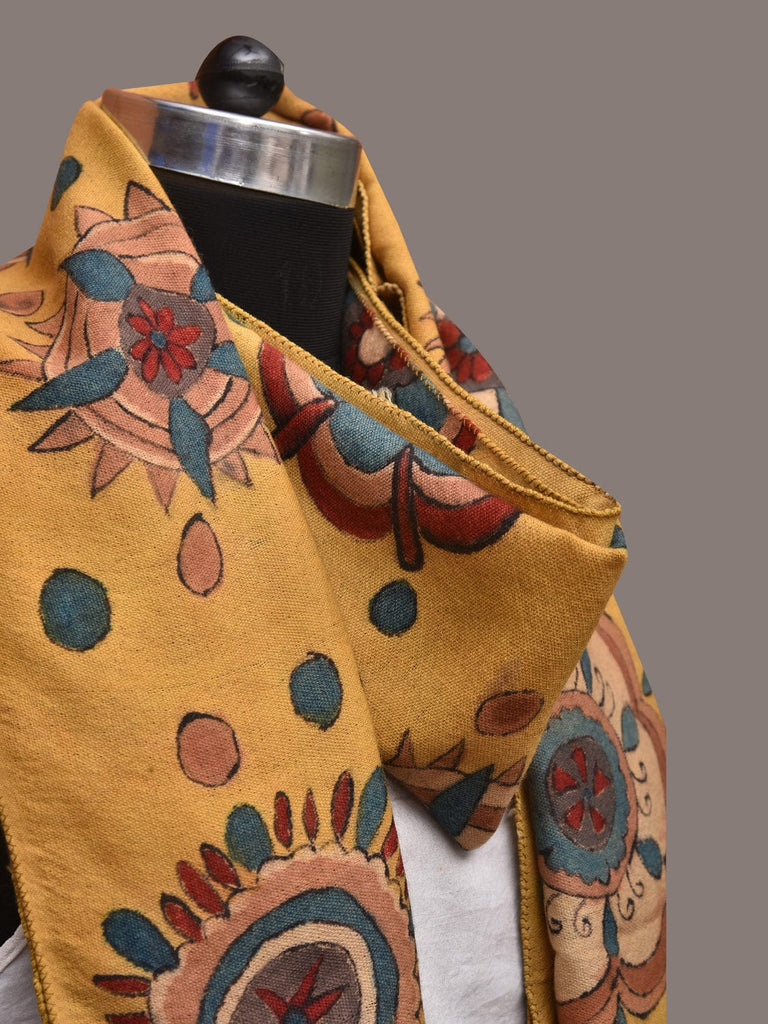 Yellow Kalamkari Hand Painted Woolen Handloom Stole with Floral Design ds3419