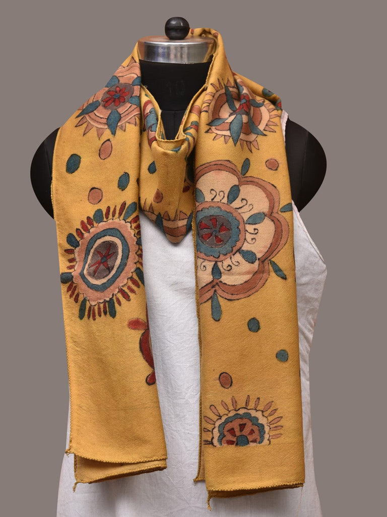 Yellow Kalamkari Hand Painted Woolen Handloom Stole with Floral Design ds3419