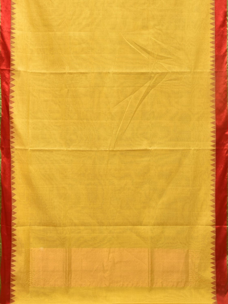 Yellow Khadi Cotton Handloom Plain Saree with Temple Border Design kh0644
