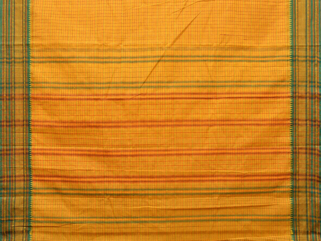Yellow Narayanpet Cotton Handloom Saree with Checks Design No Blouse np0795