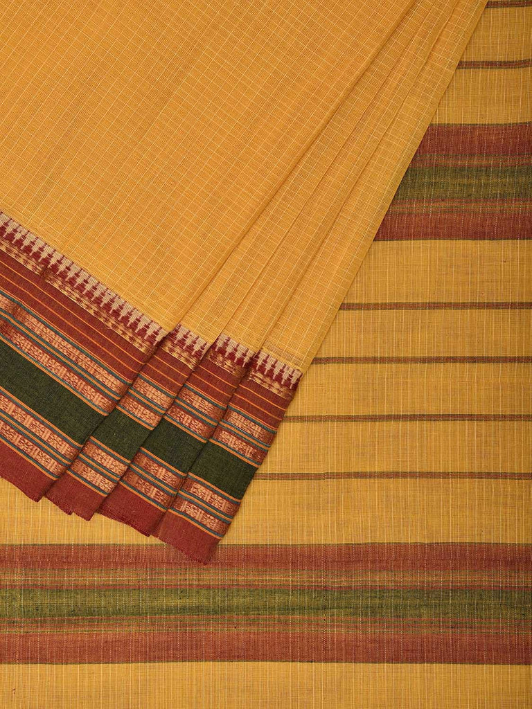 Yellow Narayanpet Cotton Handloom Saree with Checks Design No Blouse np0998