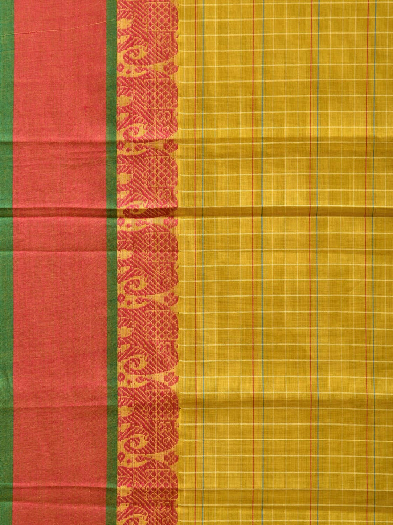 Yellow Narayanpet Cotton Handloom Saree with Elephant Border Design No Blouse np0855