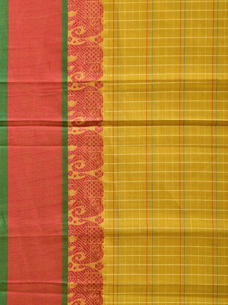 Yellow Narayanpet Cotton Handloom Saree with Elephant Border Design No Blouse np0855