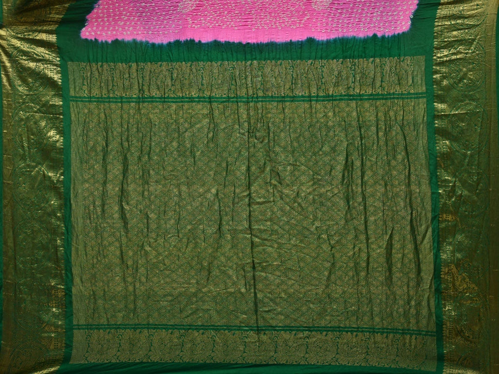 Baby Pink and Green Bandhani Kanchipuram Silk Handloom Saree with Border Design bn0331