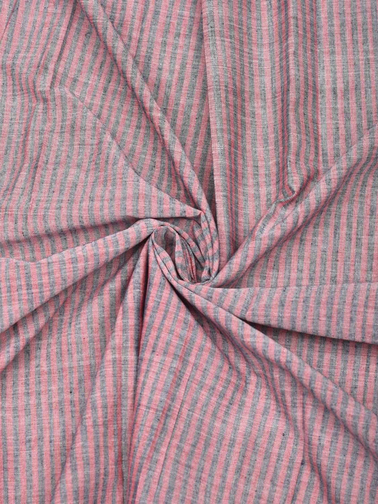 Baby Pink and Grey Cotton Handloom 2.5mts Fabric With Strips Design f0187