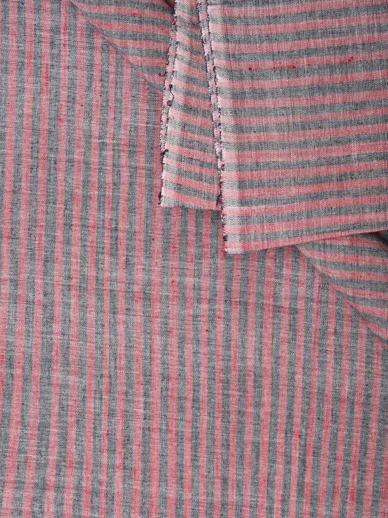Baby Pink and Grey Cotton Handloom 2.5mts Fabric With Strips Design f0187