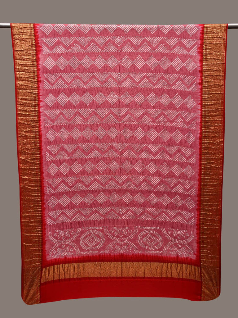 Baby Pink and Red Bandhani Kanchipuram Silk Handloom Dupatta with Border Design ds2693