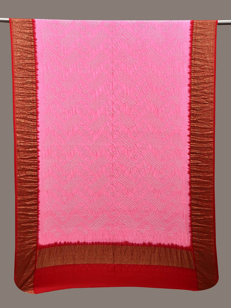Baby Pink and Red Bandhani Kanchipuram Silk Handloom Dupatta with Border Design ds2831