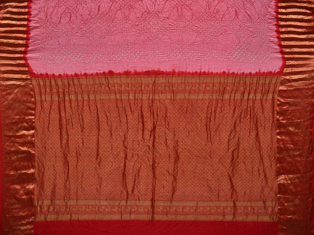 Baby Pink and Red Bandhani Kanchipuram Silk Handloom Saree with Border Design bn0378