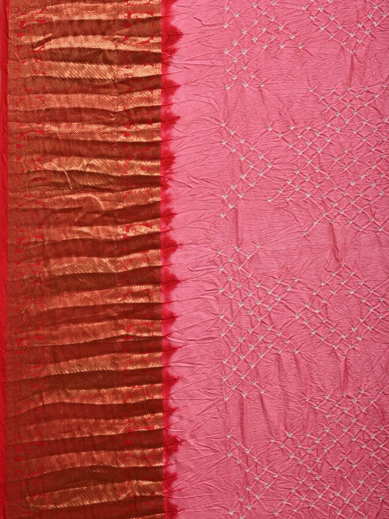 Baby Pink and Red Bandhani Kanchipuram Silk Handloom Saree with Border Design bn0378
