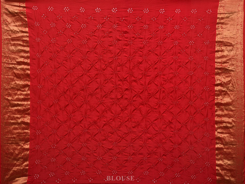 Baby Pink and Red Bandhani Kanchipuram Silk Handloom Saree with Border Design bn0378