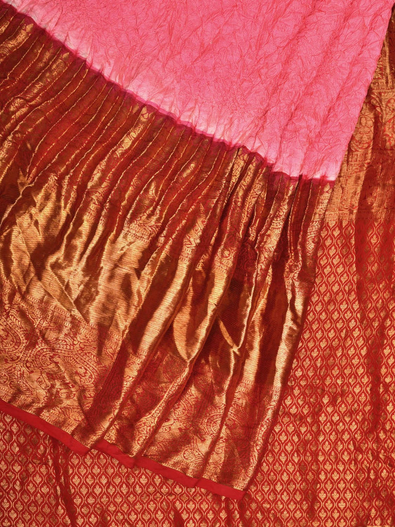 Baby Pink Bandhani Kanchipuram SIlk Handloom Saree with Big Border and Pallu Design bn0435