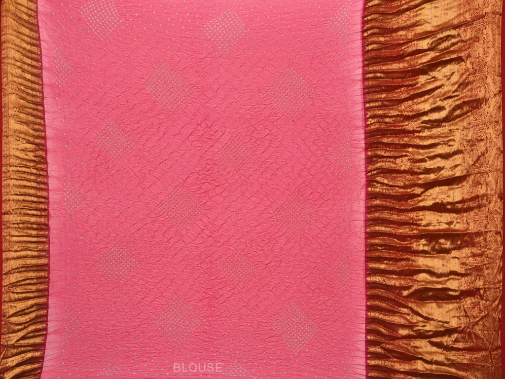 Baby Pink Bandhani Kanchipuram SIlk Handloom Saree with Big Border and Pallu Design bn0435