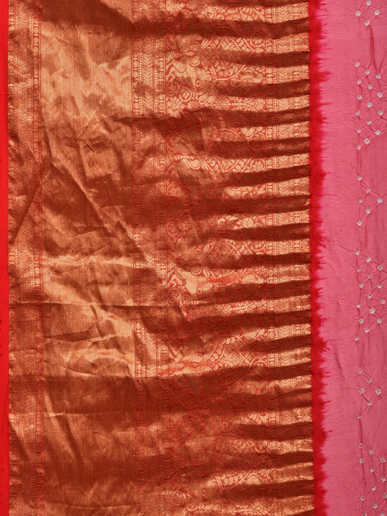 Baby Pink Bandhani Kanchipuram Silk Handloom Saree with Kalamkari Pallu and Blouse Design bn0393