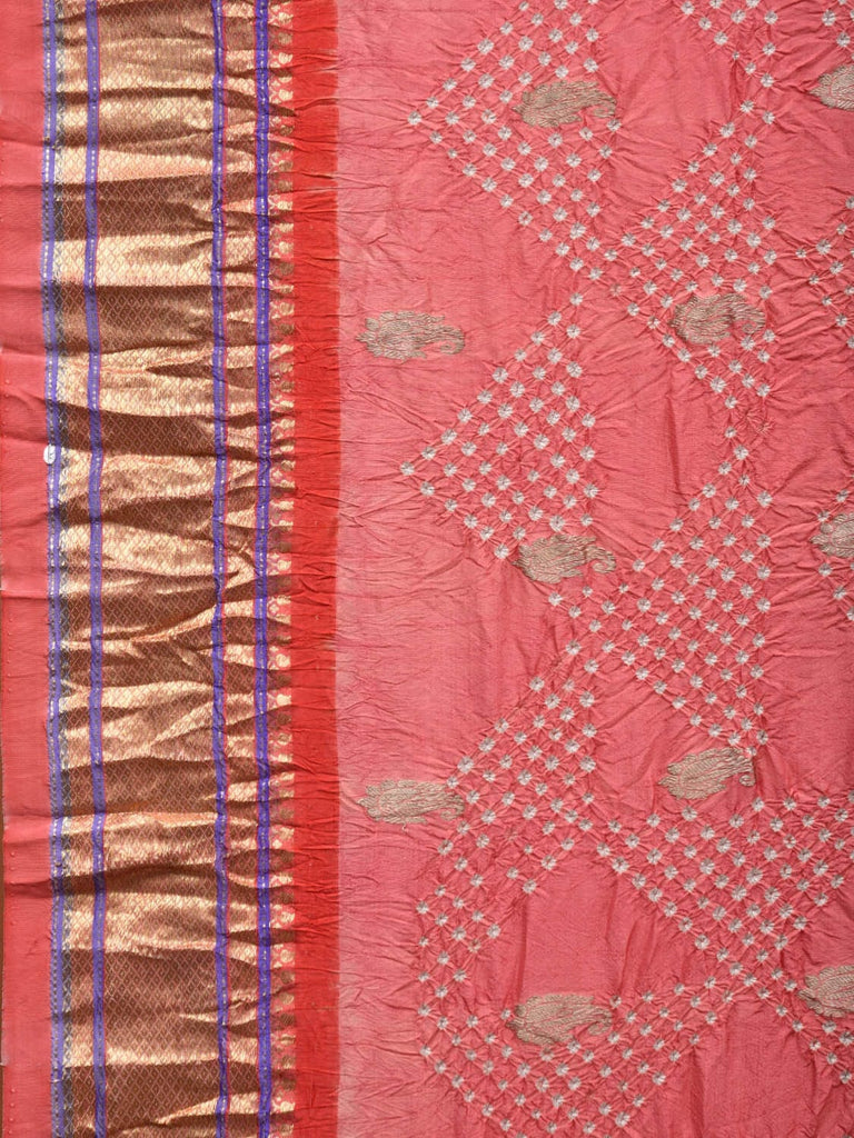 Baby Pink Bandhani Paithani Silk Handloom Saree with Peacock-Parrot Pallu Design bn0383