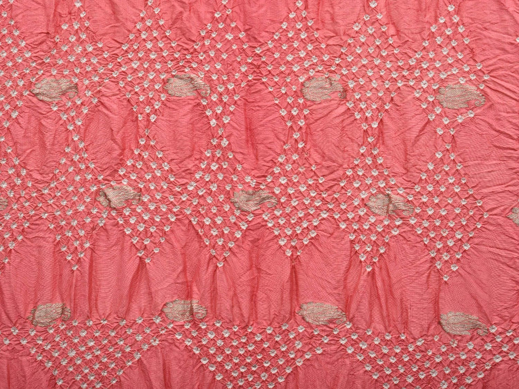 Baby Pink Bandhani Paithani Silk Handloom Saree with Peacock-Parrot Pallu Design bn0383