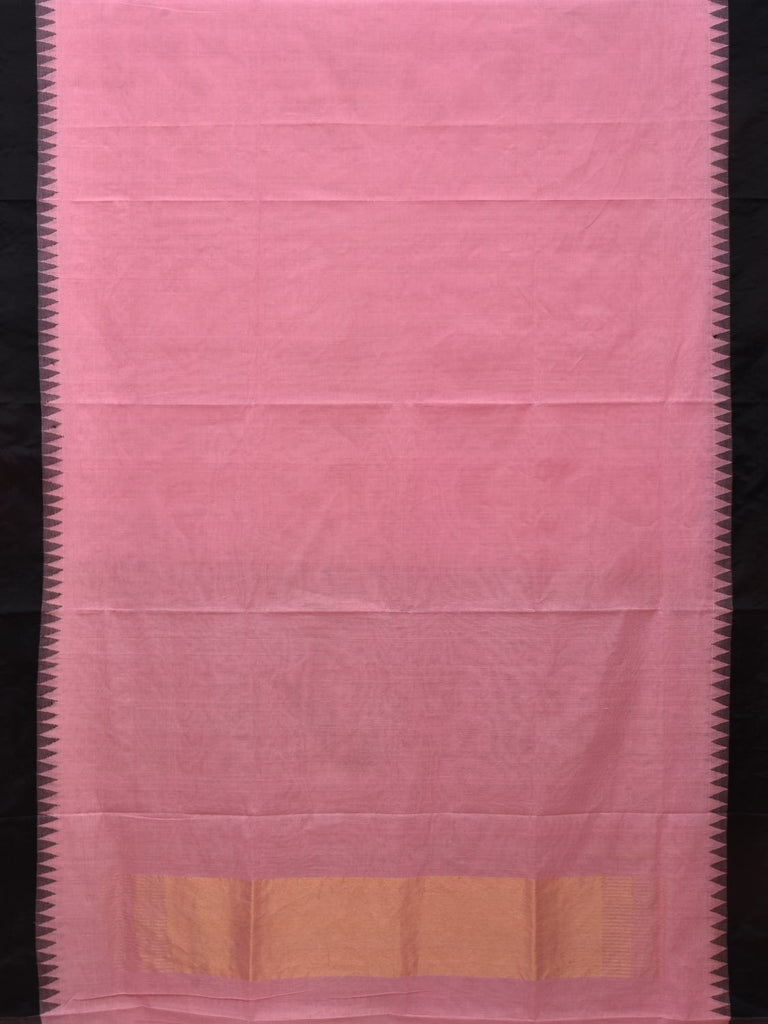 Baby Pink Khadi Cotton Handloom Plain Saree with Temple Border Design kh0561