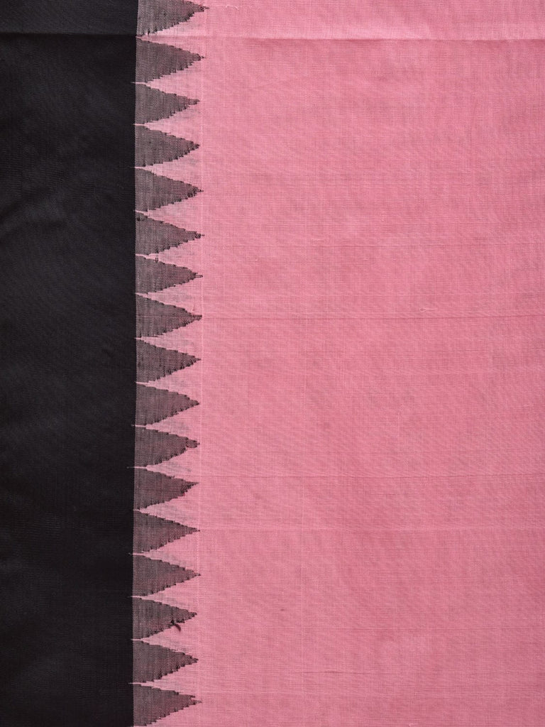 Baby Pink Khadi Cotton Handloom Plain Saree with Temple Border Design kh0561
