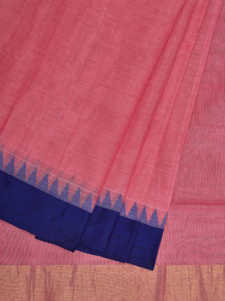 Baby Pink Khadi Cotton Handloom Plain Saree with Temple Border Design kh0572