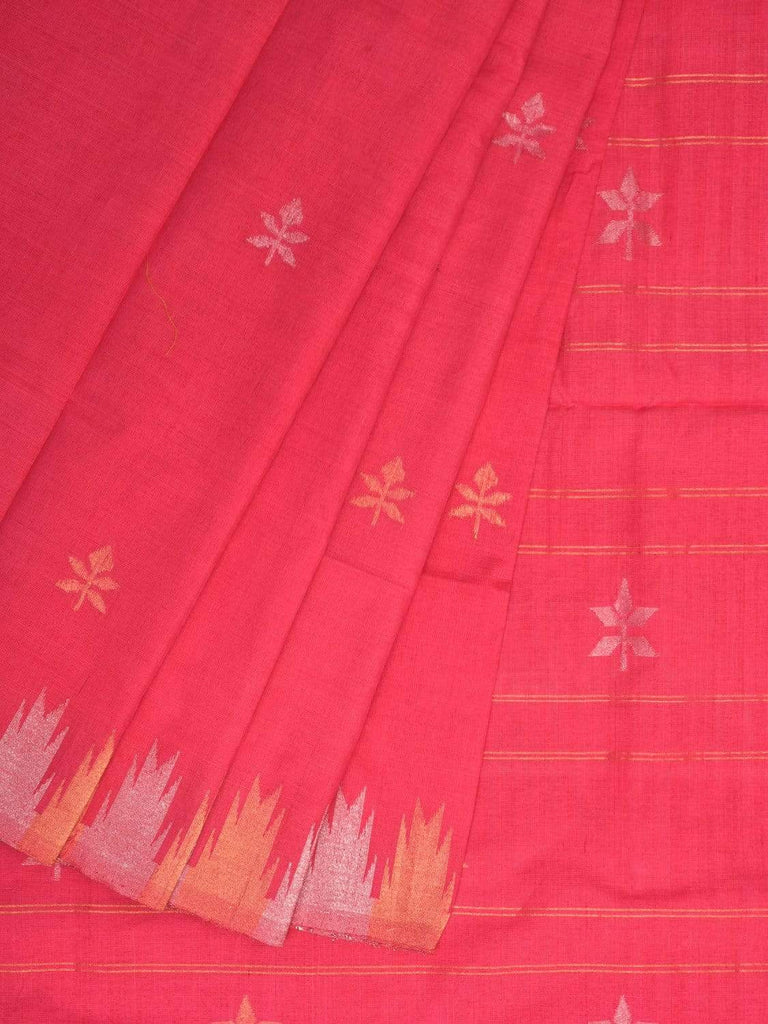 Baby Pink Khadi Cotton Handloom Saree with Jamdani Buta and Temple Border Design kh0493