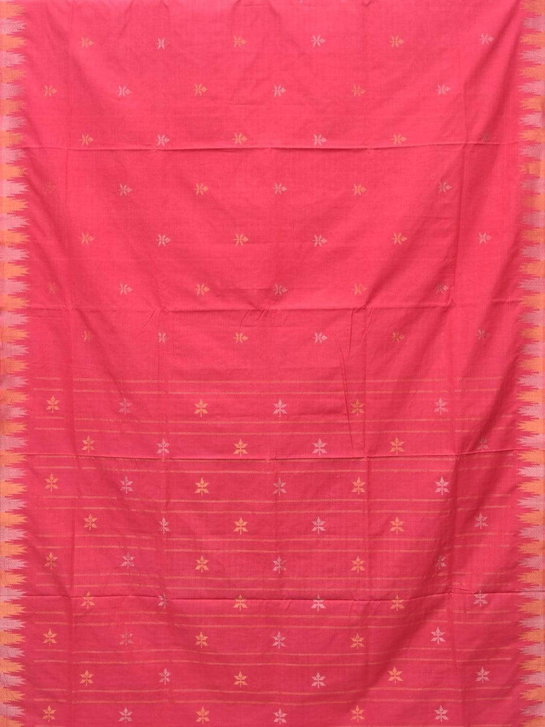 Baby Pink Khadi Cotton Handloom Saree with Jamdani Buta and Temple Border Design kh0493