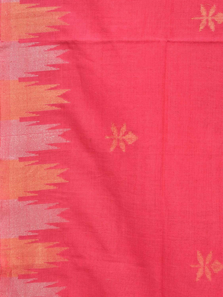 Baby Pink Khadi Cotton Handloom Saree with Jamdani Buta and Temple Border Design kh0493