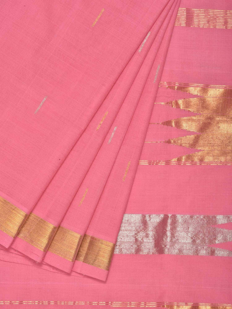 Baby Pink Khadi Cotton Handloom Saree with Zari Strips Pallu Design kh0423