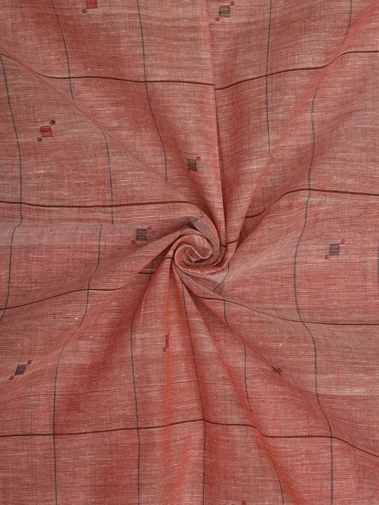 Baby Pink Khadi Cotton Natural Dye Handloom 2.5mts Fabric with Buta and Checks Design f0194