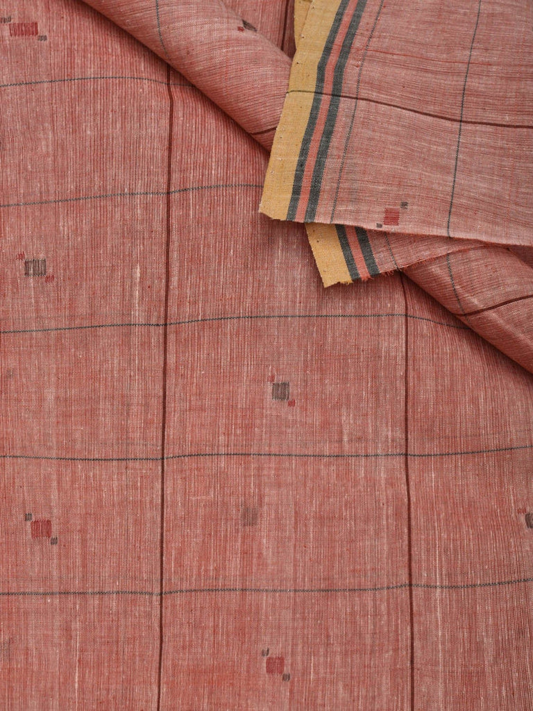 Baby Pink Khadi Cotton Natural Dye Handloom 2.5mts Fabric with Buta and Checks Design f0194