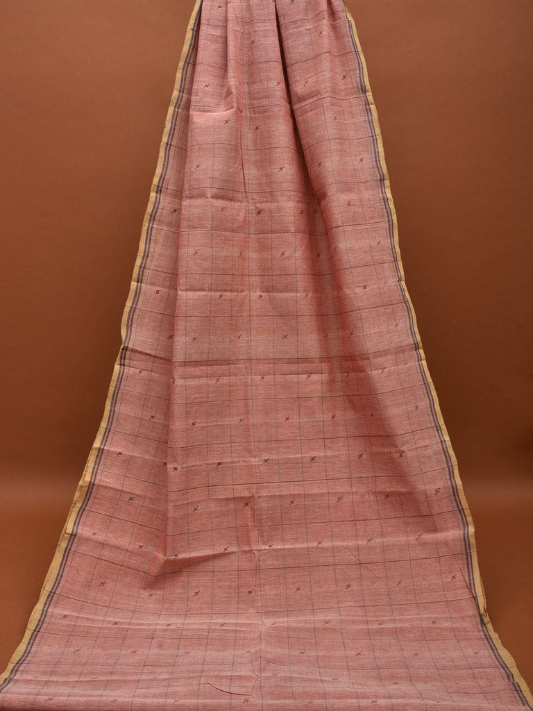 Baby Pink Khadi Cotton Natural Dye Handloom 2.5mts Fabric with Buta and Checks Design f0194