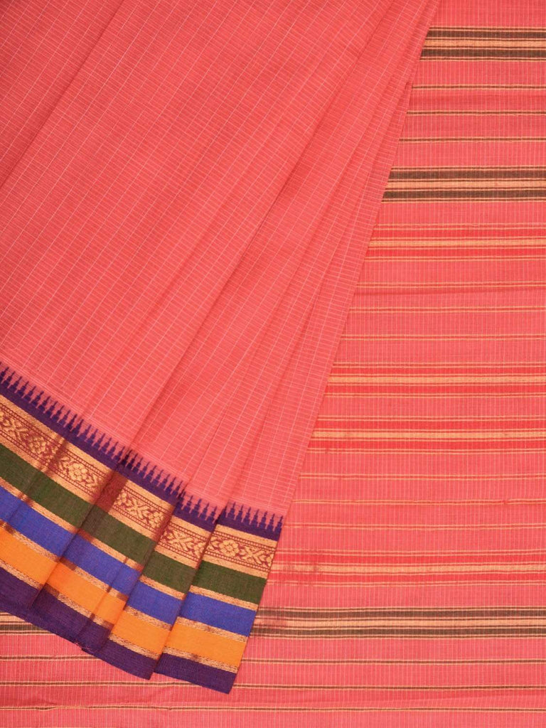 Baby Pink Narayanpet Cotton Handloom Saree with Checks Design No Blouse np0287