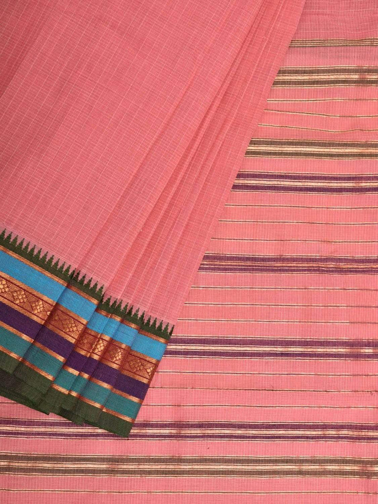 Baby Pink Narayanpet Cotton Handloom Saree with Checks Design No Blouse np0429